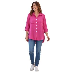 John Mark Womens 3X Pink Button Front Top Essentials Collection Plus Size NWT‎